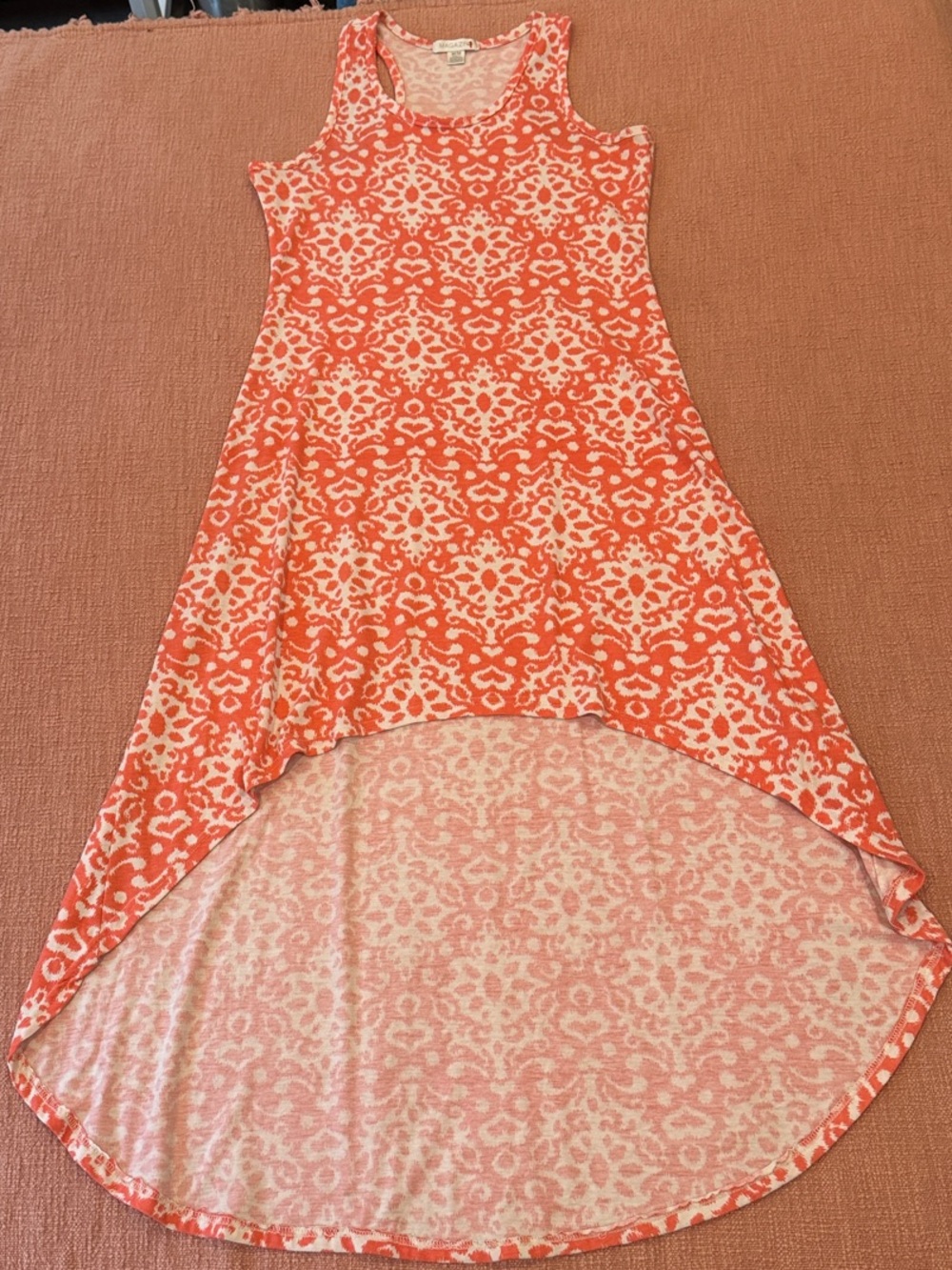 Summer dress wm’s medium coral / white Printed Hi-Low Maxi Dress